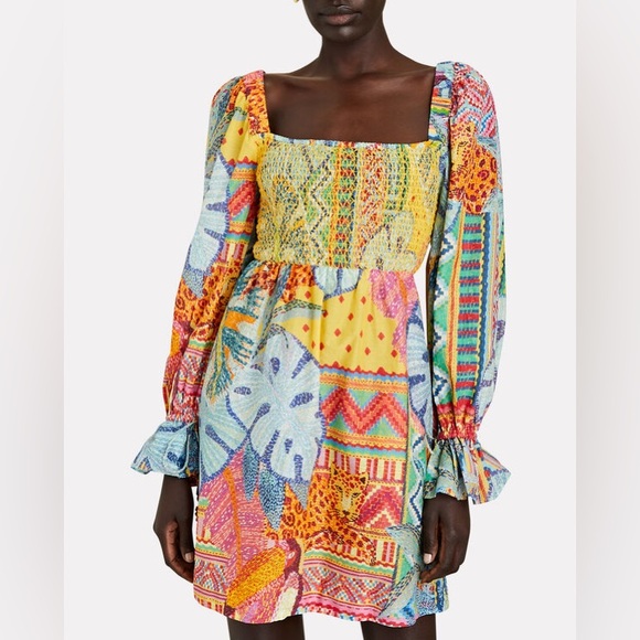 NWT Farm Rio Anthro Summer Tapestry Smocked Mini Dress Size XS - Picture 3 of 7